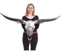 Deko Schädel 132cm HWC-A14, Taureau en polyrésine Tête de taureau Longhorn Trophée, In-/Outdoor ~ argenté