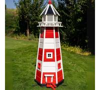 Deko-Shop-Hannusch Magnifique grand phare XXL en bois avec éclairage solaire - Taille XXL - Éclairage solaire (rouge/blanc, 1,40 m)