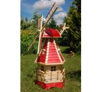 Deko-Shop-Hannusch Moulin à Vent décoratif en Bois avec roulement à Billes et éclairage Solaire 1,25 m Rouge
