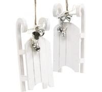 Deko Traîneau Blanc Argent Clochette Cordon 13cm 4er Set