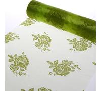 Deko und Band 'Chemin de Table en Organza avec Flock de rôle Print Green Roses - 28 cm - 15 m