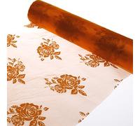 Deko und Band 'Chemin de Table en Organza avec Flock Print persimone Roses - 28 cm - Rouleau de 15 m