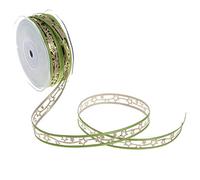 Deko und Band Noël Ruban avec astérisque - Vert/Or - 15 mm - 20 m - 90159 60 (1,33 €/m)