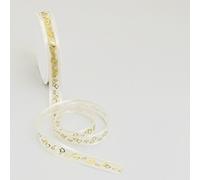 Deko und Band Organza avec Bord Satin et Coeur - Crème/doré - 15 mm - 25 m - 54197 15 50 (0,89 €/m)