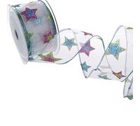 Deko und Band Paillettes étoiles Ruban - Turquoise - 50 mm - 10 m - 8280 77 (1,75 €/m)