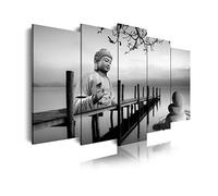 DekoArte 19 - Impression Sur Toile Moderne D'Images Artistiques Numérisées | Toile Décorative Pour Votre Salon Ou Votre Chambre | Style Paysage et Bouddha Zen En Noir et Blanc | 5 Pièces 150 x 80 cm