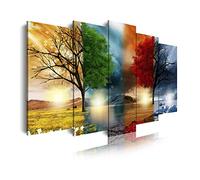 DekoArte 237 - Impression Sur Toile Moderne 5 Pièces 150x80 cm | Toile Décorative Pour Votre Salon Ou Votre Chambre | Style Paysage Quatre Saisons Arbres Rouges