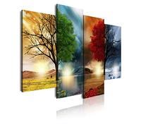 DekoArte 248 - Impression Sur Toile Moderne 4 Pièces 120x85 cm | Toile Décorative Pour Votre Salon Ou Votre Chambre | Style Paysage Quatre Saisons Arbres Rouges