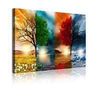 DekoArte 320 - Impression Sur Toile Moderne D'Images Artistiques Numérisées | Toile Décorative Pour Votre Salon Ou Votre Chambre | Style Paysage Quatre Saisons Arbres Rouges | 1 Pièce 120 x 80 cm