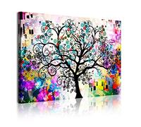 DekoArte 364 - Impression Sur Toile Moderne D'Images Artistiques | Toile Décorative Pour Votre Salon Ou Votre Chambre | Style Art Abstrait Arbre De La Vie De Gustav Klimt | 1 Pièce 120 x 80 cm
