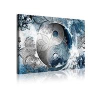 DekoArte 372 - Impression Sur Toile Moderne D'Images Artistiques | Toile Décorative Pour Votre Salon Ou Votre Chambre | Style Abstrait Ying Yang Zen Couleurs Bleu Argent| 1 Pièce 120 x 80 cm