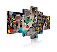 DekoArte 445 - Impression Sur Toile Moderne D'Images Artistiques Numérisées | Toile Décorative Pour Salon Ou Chambre | Art Abstrait et Moderne Miró Couleur Rouge | 5 Pièces 180 x 85 cm XXL