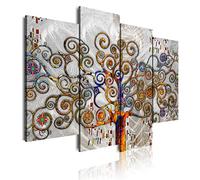 DekoArte 479 - Impression Sur Toile Moderne D'Images Artistiques | Toile Décorative Pour Votre Salon Ou Votre Chambre | Style Art Abstrait Arbre De La Vie Gustav Klimt Argenté | 4 Pièces 120 x 85 cm