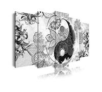 DekoArte 508 - Impression Sur Toile Moderne D'Images Artistiques Numérisées | Toile Décorative Pour Votre Salon Ou Votre Chambre | Style Abstrait Ying Yang Zen Couleurs Blanc Noir | 5 Pièces 150x80 cm