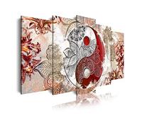 DekoArte 509 - Impression Sur Toile Moderne D'Images Artistiques | Toile Décorative Pour Votre Salon Ou Votre Chambre | Style Abstrait Ying Yang Zen Couleurs Beige et Rouge | 5 Pièces 150 x 80 cm