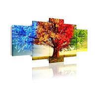 DekoArte 513 - Impression Sur Toile Moderne 5 Pièces 200x100 cm XXL | Toile Décorative Pour Votre Salon Ou Votre Chambre | Style Paysage Arbres Quatre Saisons