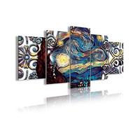 DekoArte - Impression Sur Toile Moderne D'Images Artistiques Numérisées | Toile Décorative Pour Votre Salon Ou Votre Chambre | Style Art Abstrait Van Gogh La Nuit etoilée | 5 Pièces 200 x 100 cm XXL