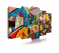 DekoArte - Impression Sur Toile Moderne D'Images Artistiques Numérisées | Toile Décorative Pour Votre Salon Ou Votre Chambre | Style Art Abstrait et Moderne Maisons Naif | 5 Pièces 150 x 80 cm