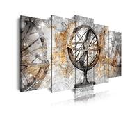 DekoArte - Impression Sur Toile Moderne D'Images Artistiques Numérisées | Toile Décorative Pour Votre Salon Ou Votre Chambre | Mapamundi Carte Du Monde avec Globe Couleur Doré | 5 Pièces 150 x 80 cm