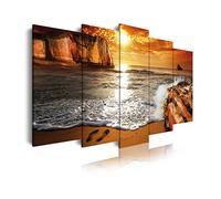 DekoArte - Impression Sur Toile Moderne D'Images Artistiques Numérisées | Toile Décorative Pour Votre Salon Ou Votre Chambre | Style Paysage Coucher de Soleil Sur La Plage | 5 Pièces 150 x 80 cm