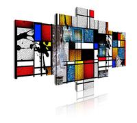DekoArte - Impression Sur Toile Moderne D'Images Artistiques Numérisées | Toile Décorative Pour Votre Salon Ou Votre Chambre | Style Art Abstrait et Moderne Mondrian Couleur Rouge, 5 Pièces 180x85cm