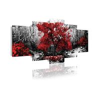 DekoArte - Impression Sur Toile Moderne D'Images Artistiques | Toile Décorative Pour Votre Salon Ou Votre Chambre | Style Paysage Noir et Blanc avec Des Arbres Rouges Nature | 5 Pièces 200 x 100 cm