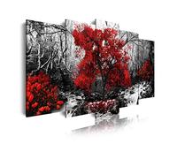 DekoArte - Impression Sur Toile Moderne D'Images Artistiques | Toile Décorative Pour Votre Salon Ou Votre Chambre | Style Paysage Noir et Blanc avec Des Arbres Rouges Nature | 5 Pièces 150 x 80 cm