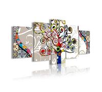 DekoArte - Impression Sur Toile Moderne D'Images Artistiques | Toile Décorative Pour Votre Salon Ou Votre Chambre | Style Art Abstrait Arbre De La Vie Gustav Klimt Gris | 5 Pièces 200 x 100 cm XXL