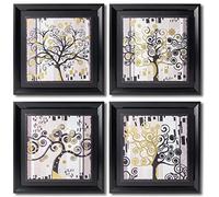 DekoArte - Tableau Decoration Murale Salon ARBRE DE VIE OR NOIR 30x30 cm x4 pièces - Tableau set avec cadre Noir
