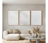 DekoArte - Tableau decoration murale salon avec relief - TRIPTYQUE - 90x60cm - Tableaux avec cadre couleur bois inclus