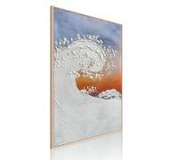 DekoArte - Tableau decoration murale salon avec relief VAGUES AU COUCHER DU SOLEIL 90x60cm - Tableaux avec cadre couleur bois inclus