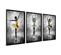 DekoArte - Tableau décoration murale salon BALLERINA 50x70 cm x3 pièces - Tableaux avec cadre noir inclus