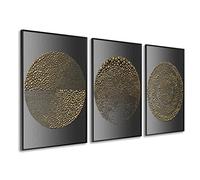 DekoArte - Tableau decoration murale salon, CERCLES MINIMALISTES, 50x70 cm, x3 pièces - Tableaux avec cadre noir inclus