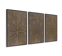 DekoArte - Tableau decoration murale salon FEUILLES 50x70cm x3 avec cadre