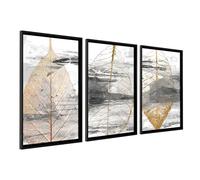 DekoArte - Tableau décoration murale salon LEAF 50x70 cm x3 pièces - Tableaux avec cadre noir inclus