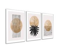 DekoArte - Tableau decoration murale salon MINIMAL 50x70cm x3 avec cadre | Set 3 tableaux avec cadre blanc, impression abstraite minimaliste en tons blancs et noirs, prêts à accrocher