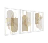 DekoArte - Tableau decoration murale salon MINIMALIST GOLD 50x70 cm x3 pièces - Tableaux avec cadre blanc inclus