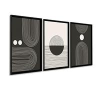 DekoArte - Tableau decoration murale salon NORDIQUE 50x70cm x3 avec cadre | Set 3 tableaux avec cadre noir, impression art nordique minimaliste en tons blancs et noirs, prêts à accrocher