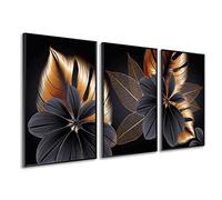 DekoArte - Tableau decoration murale salon STYLE FLOWERS 50x70 cm x3 pièces - Tableaux avec cadre noir inclus