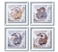 DekoArte - Tableau Decoration Murale Salon YING YANG MANDALA 30 x 30 cm x 4 pièces - Set de tableau avec cadre blanc.