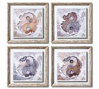 DekoArte - Tableau Decoration Murale Salon YING YANG MANDALA 30 x 30 cm x 4 pièces - Set de tableau avec cadre Shabby chic.