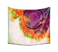 DekoArte TP36 - Tapisserie Murale Moderne Impression Artistique | Décoration en Tissu 100% Polyester Pour Salon ou Chambre à Coucher | Style Mandala Nuances Vives avec Blanc | 150 x 130 cm