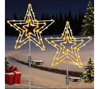 Dekofun 2 Pièce 75 LED Lampe Solaire Extérieur Jardin, Étoile à Cinq Branches Extérieure Solaire, IP65 Étanche 8 Modes Lampe Solar pour Chemins Pelouse Terrasse Cour Décoration - Blanc Chaud
