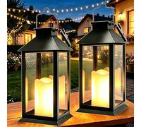 Dekofun 2 Pièces Lanterne Solaire Extérieur, LED Flamme Bougie, Noir