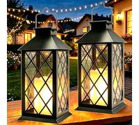 Dekofun 35cm Lanterne Solaire Exterieur, 2 Pièces Suspension Lampe Solaire avec Bougie LED Flamme Vacillante, IP44 Étanche Deco Jardin Exterieur pour Table Terrasse Funeraire Balcon Decoration - Noir