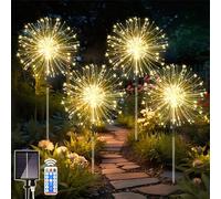Dekofun 4 x 120 LED Lampe Solaire Exterieur Jardin, Feu d'Artifice Exterieur Solaires avec Télécommande, IP65 Étanche 8 Modes Lampe Solaire pour Chemins Pelouse Terrasse Cour Décoration - Blanc Chaud