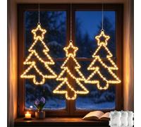 Dekofun Décoration de Noël Extérieur, 3 Pièces 55 LED Sapin Noël Lumineuse | Charge Batterie, Minuterie, IP65 Étanche Sapin Noel Lumineuse, Lumiere Noel Suspension Pour Fenetre Arbre Porche Balcon