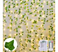 Dekofun Guirlande Lumineuse 10M 100 LED Lierre Artificiel Alimenté par Pile avec Télécommande, 8 Modes Étanche Guirlande Lierre pour Chambre Noël Mariage Intérieure Extérieure Décoration