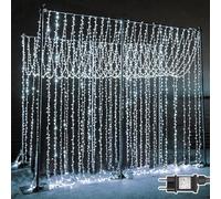Dekofun Rideau Lumineux 2 Pièces 600 LEDs 6m x 3m, 8 Modes Étanche IP65 Guirlande Lumineuse Rideau Alimenta Secteur pour Décoration Mariage Chambre Soirée Fête Intérieur Extérieur - Blanc