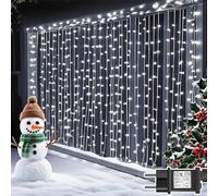 Dekofun Rideau Lumineux 300 LEDs 3m x 3m, 8 Modes Étanche IP65 Guirlande Lumineuse Rideau Alimenta Secteur pour Décoration Mariage Chambre Soirée Fête Intérieur Extérieur - Blanc